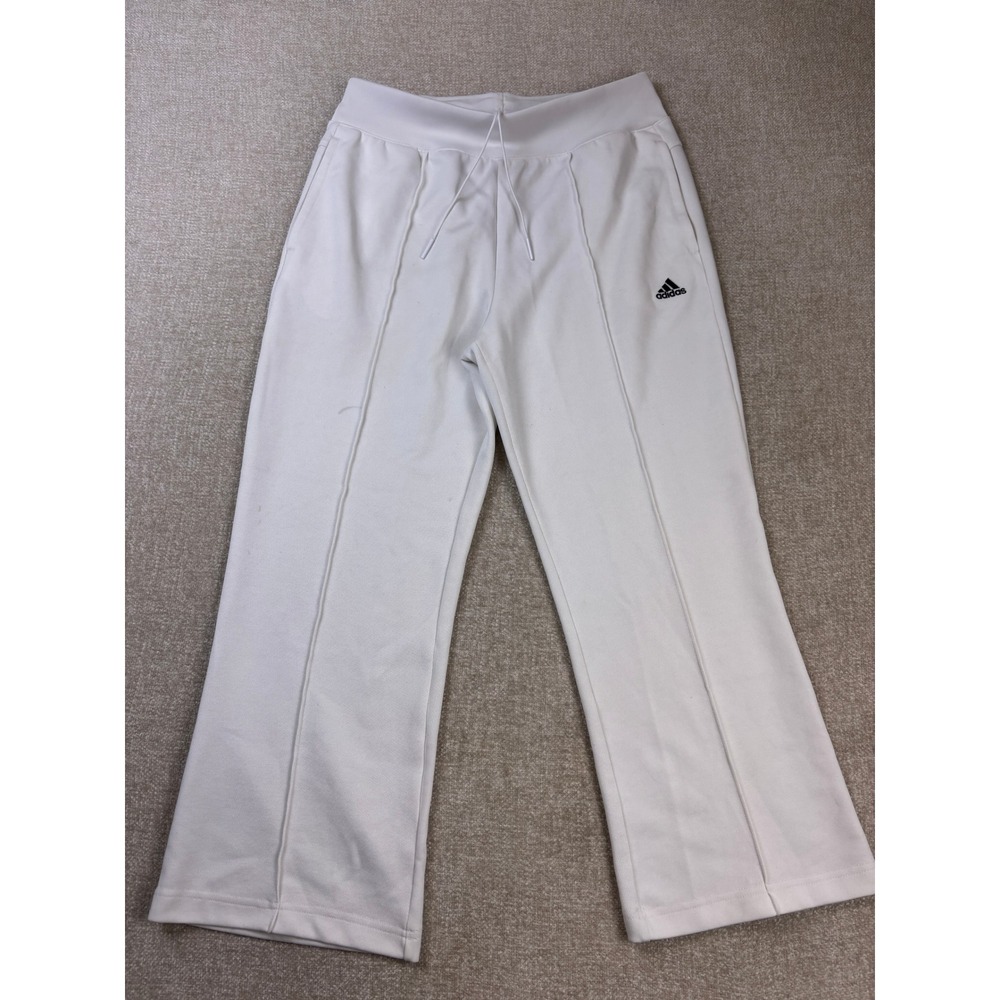 Adidas Womens White Pintuck Wide Leg Track Pants Size Medium